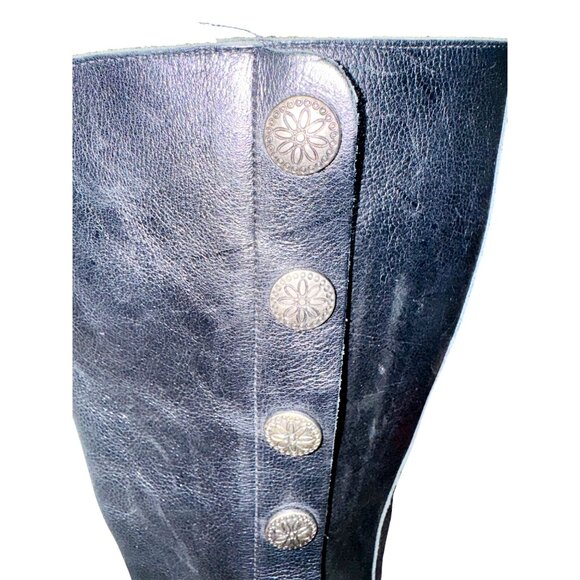 Nicole Womens Black Leather Knee-High Silver Concho Riding Western Boots 7.5 - Picture 4 of 11